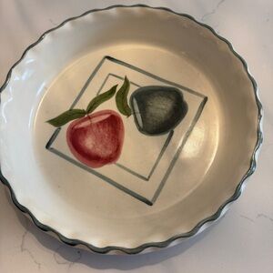 Vintage Pie Plate Hand Painted Apple -Los Angeles Pottery Laurie Pates